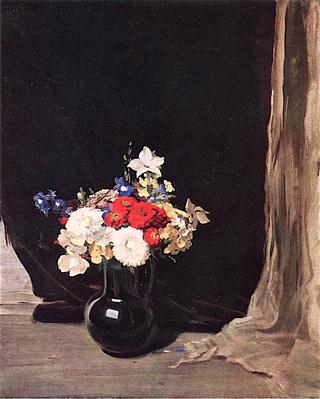 Mixed Flowers in a Black Jug