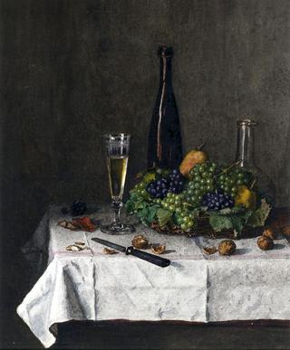 Still Life: Basket of Grapes, Walnuts, and Knife