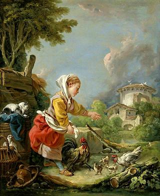 A Young Girl Feeding Poultry