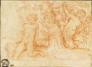 Nymph Surrounded by Putti Watching a Naked Man Bathing