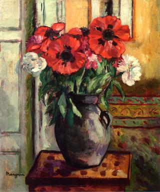 Poppies in a Grey Vase