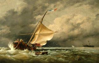 在一场暴风雪之后，一个荷兰的贝特曼在北海的特谢林沙地搁浅