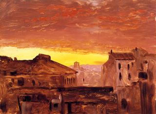 日落时的屋顶，罗马，意大利