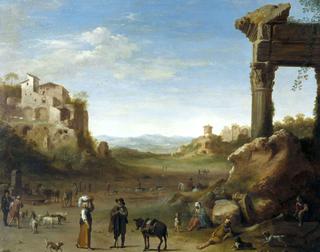 Shepherds with their Flocks in a Landscape with Roman Ruins