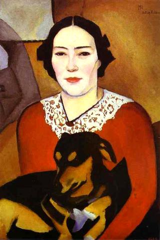 带狗的女士埃丝特·施瓦茨曼的肖像