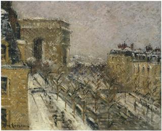 Paris, the Arc de Triomphe in the Snow