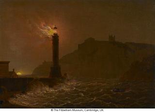 A Lighthouse on Fire at Night