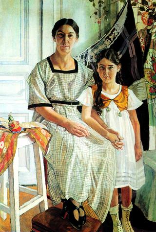 丽迪娅·里巴科娃和女儿奥尔加的画像