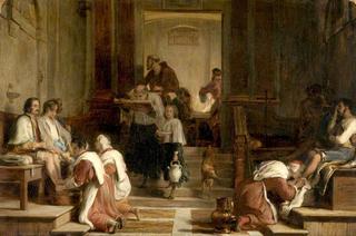 红衣主教、牧师和罗马公民为朝圣者洗脚
