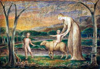 带着婴儿耶稣的女士和圣约翰一起骑着羔羊