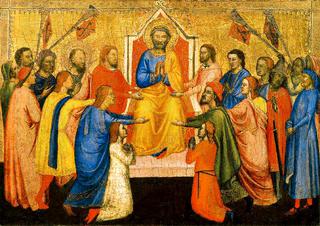Saint Peter Enthroned betwen Saint Paul and the Faithful