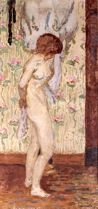 Nude with Rose Patterned Curtain