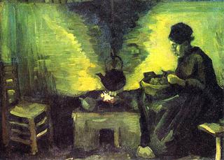 Peasant-woman sitting at the Hearth-fire