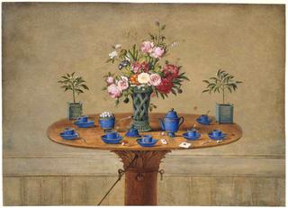 Still life with flowers and teacups