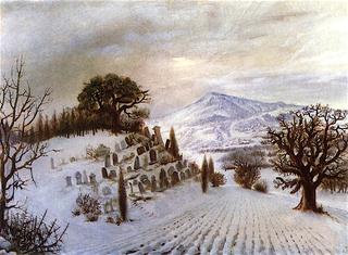 冬季兰德格的犹太墓地，背景是霍恩斯托芬