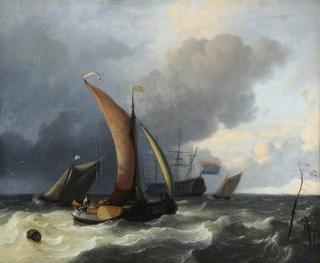在波涛汹涌的海上航行的荷兰帆船