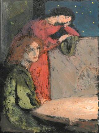 两个女孩坐在一张桌子旁，在星光灿烂的夜晚眺望