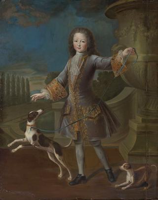 Portrait of Louis XV with two dogs