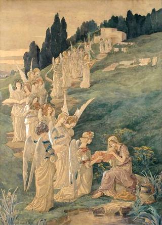 La procession des anges devant l'enfant Jésus