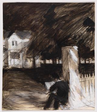 Study of Man Sketching in Front of a House