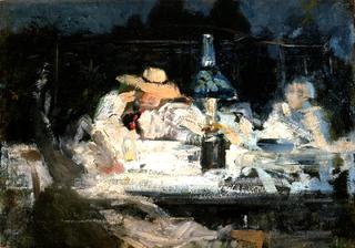 Figures Seated Around a Lamp