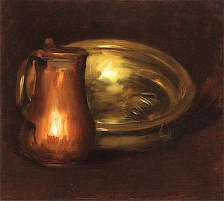 Copper Pitcher and Brass Bowl