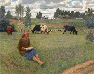 Girl Reading in a Meadow
