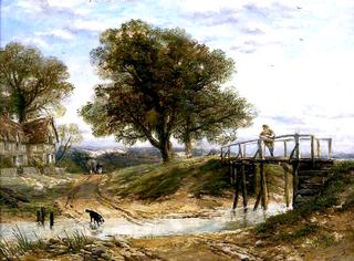 Landscape with Stream, Bridge and Cottage