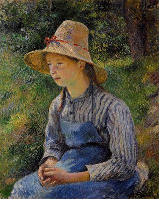 Young Peasant Girl Wearing a Straw Hat