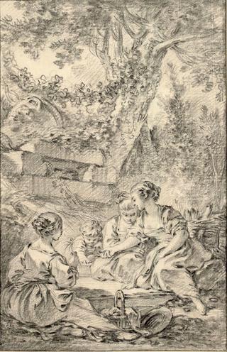Three Young Girls and a Child in a Landscape