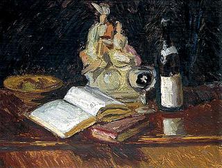 Still Life with a Staffordshire Figure and a Wine Bottle
