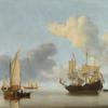 起锚的荷兰船风干的帆和航行中的帆船