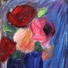 大型静物画：深蓝色花瓶中的玫瑰