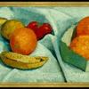 有橘子、香蕉、柠檬和西红柿的静物画