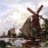 荷兰运河边的风车