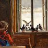 画家的女儿正在窗台上看鸽子
