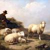 带着羊群休息的牧羊人