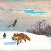 冬季景观与狐狸和猎物