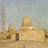 开罗清真寺前沙丘上的一个人影