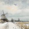 荷兰冬季风车景观