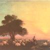羊群和牧民，日落