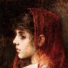 一个戴红面纱的年轻女孩的画像