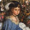 圣诞树旁穿着蓝色连衣裙的卡蒂娅