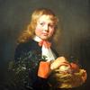 一个拿着一篮子水果的男孩的画像