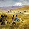 波斯人在草地上吃午饭，远处的阿拉拉特山