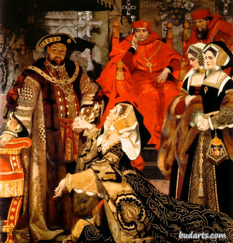 1529年,亨利八世和阿拉贡的凯瑟琳在黑修士的教皇使节面前 1529年,亨利八世和阿拉贡的凯瑟琳在黑修士的教皇使节面前