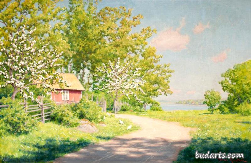 果树盛开的小屋