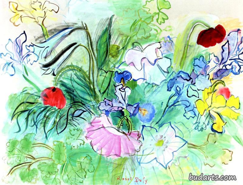 一束鸢尾花和罂粟花