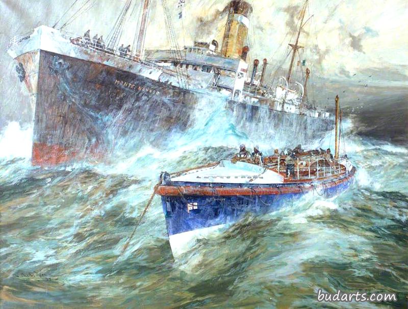 1932年10月,意大利“蒙特内沃索”号轮船旁的克罗默救生艇 1932年10月,意大利“蒙特内沃索”号轮船旁的克罗默救生艇
