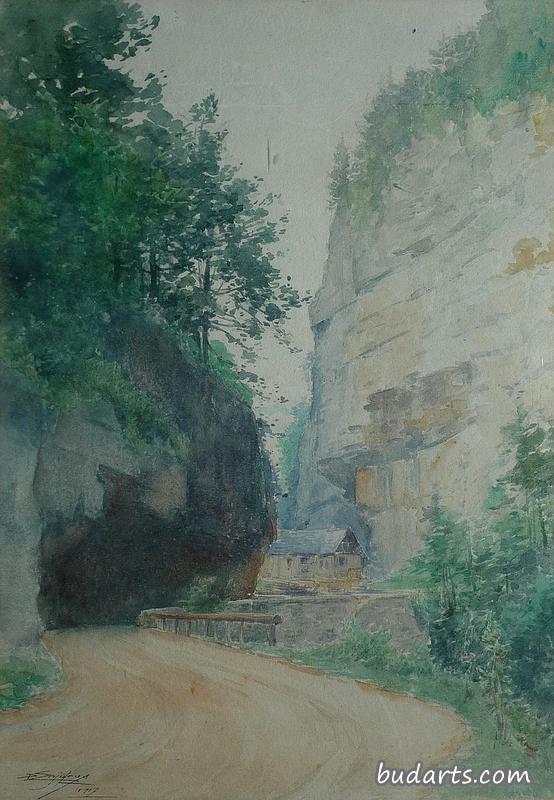 峡谷中的道路和房屋